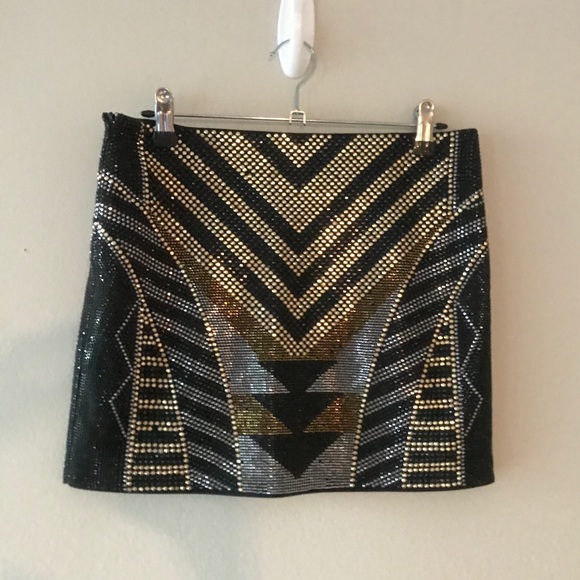 Fate Dresses & Skirts - FATE Embellished Black Gold Silver Mini Skirt Sz S